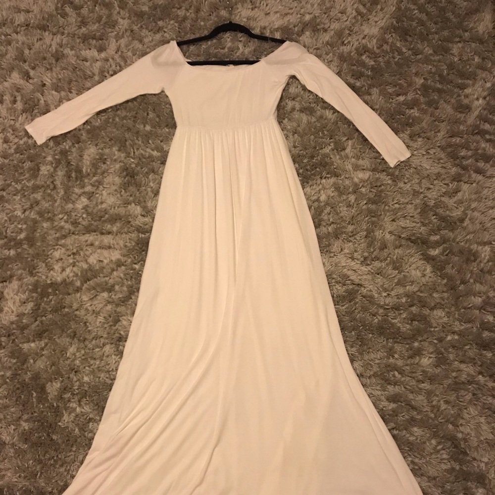 Ivory Solid Off Shoulder Maternity Maxi Dress